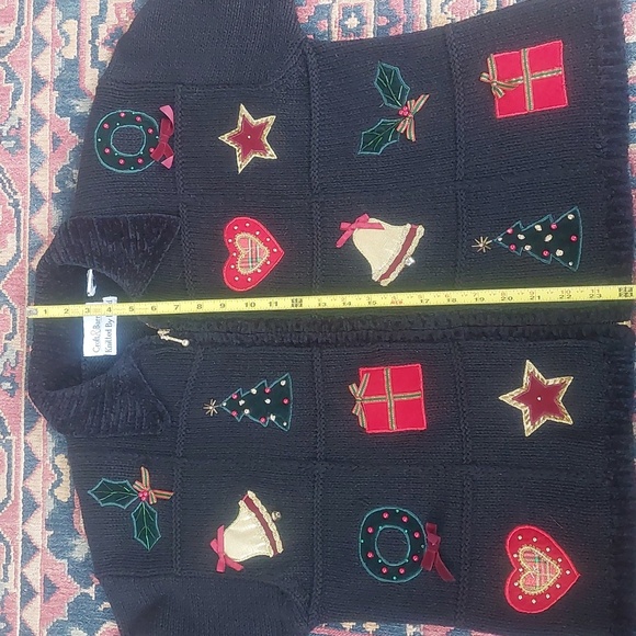 Christmas Sweater Croft & Barrow Wms Zipper Cardigan Sz M Patchwork Hand Knit XL - Picture 5 of 5